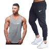 New fashion cotton sleeveless shirts tank top+Pants men Fitness shirt mens singlet Bodybuilding workout gyms vest fitness Sets