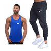 New fashion cotton sleeveless shirts tank top+Pants men Fitness shirt mens singlet Bodybuilding workout gyms vest fitness Sets